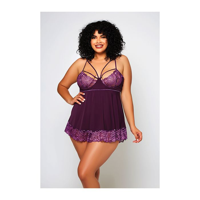 Plum Perfect Lace & Microfiber Babydoll (Sm-3X)