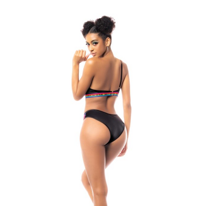 Pride Rainbow & Contrast Mesh One-Shoulder Bra, Panty, and Garter Belt (Sm-XL)