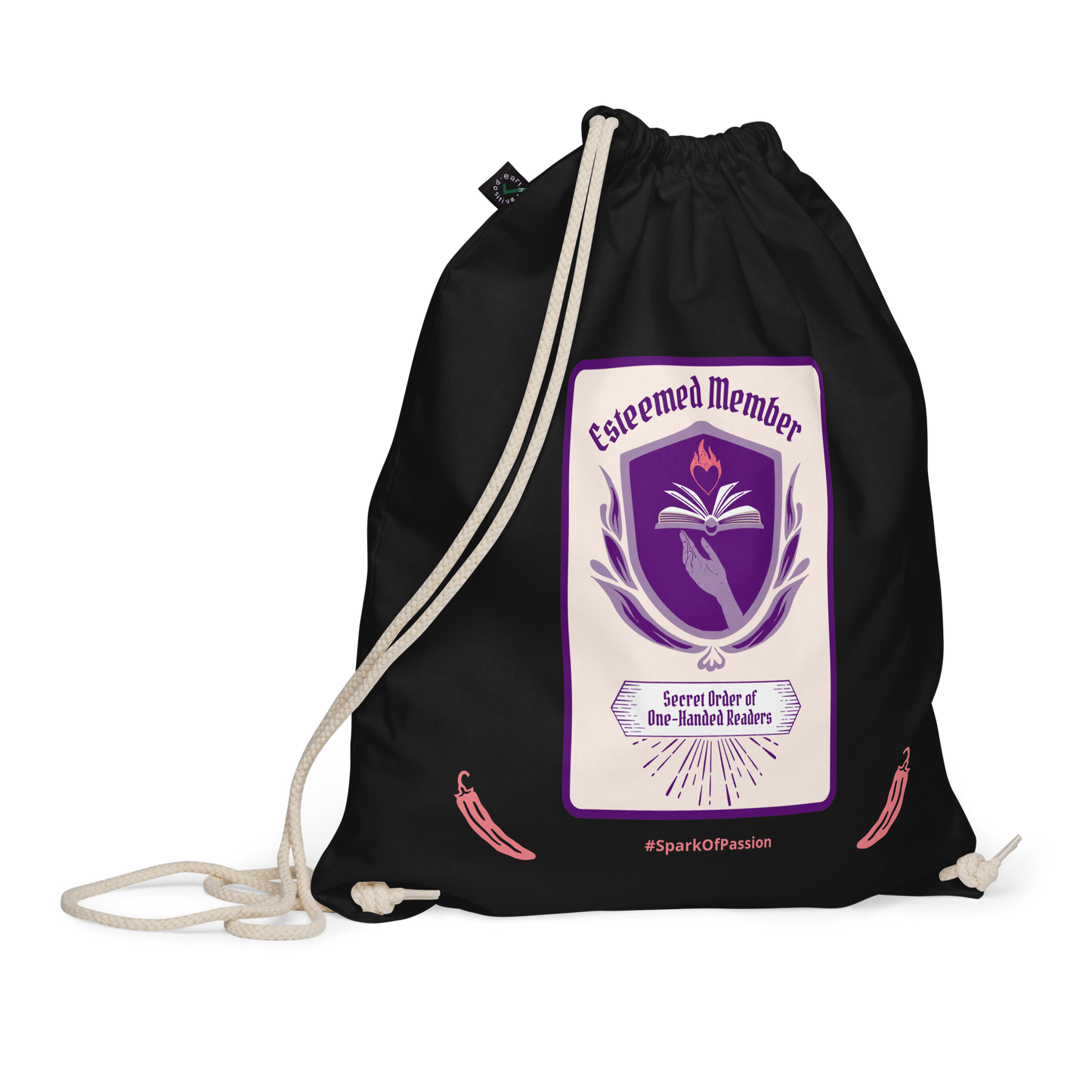 Organic Drawstring Bag - Esteemed Member of the One-Handed Readers Club